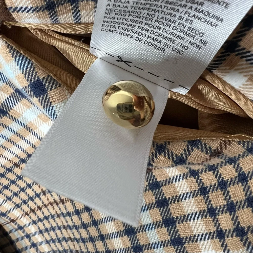 Janie and Jack Girls Size 2T Tan Plaid Cape Brown Velvet Trim Gold Buttons